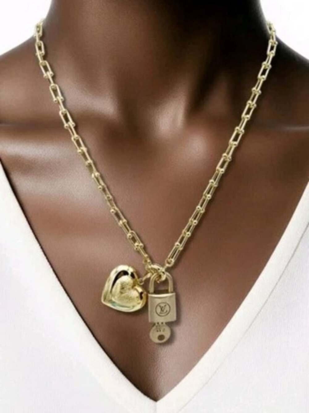 Gold-Plated Necklace with Authentic Louis Vuitton Padlock